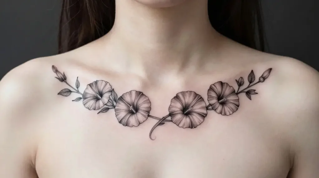 September Birth Flower Collarbone Tattoo