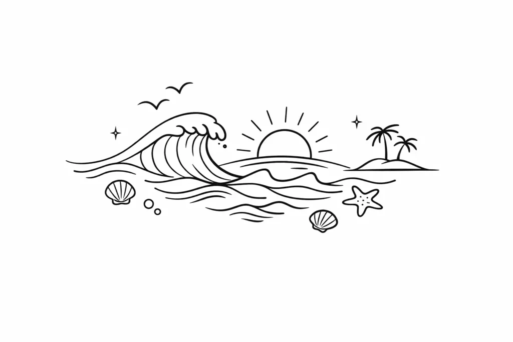 Simple Line Art Ocean Tattoos