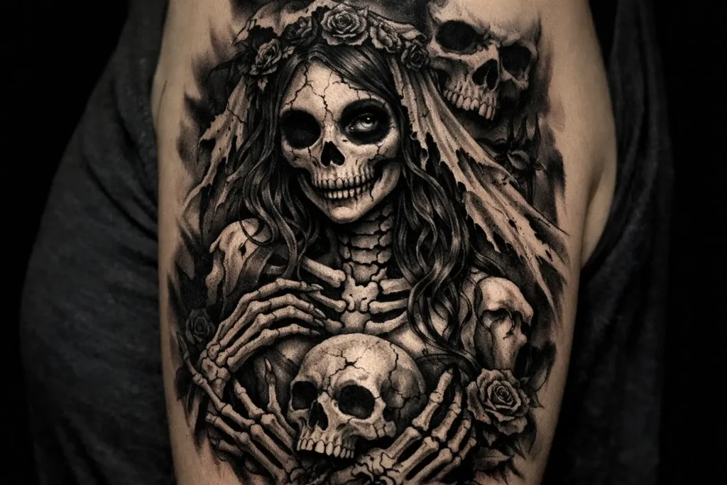 Skull Inspired Corpse Bride Tattoo