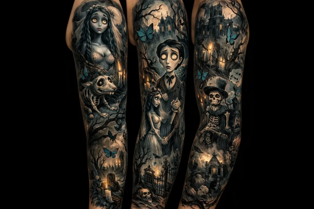 Sleeve Style Corpse Bride Tattoo