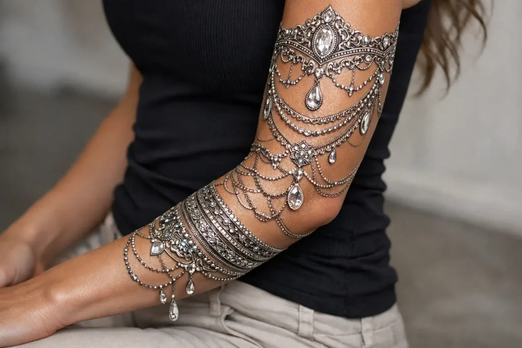 Sleeve Tattoo with Jewelry Effect