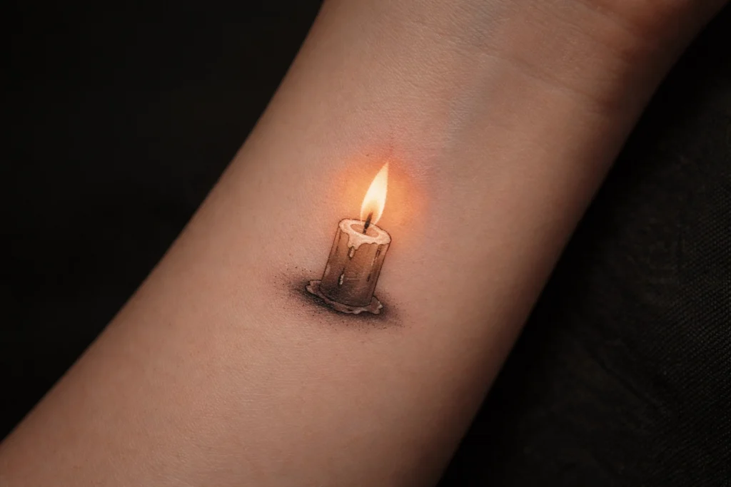 Small Candle with Flame Tattoo