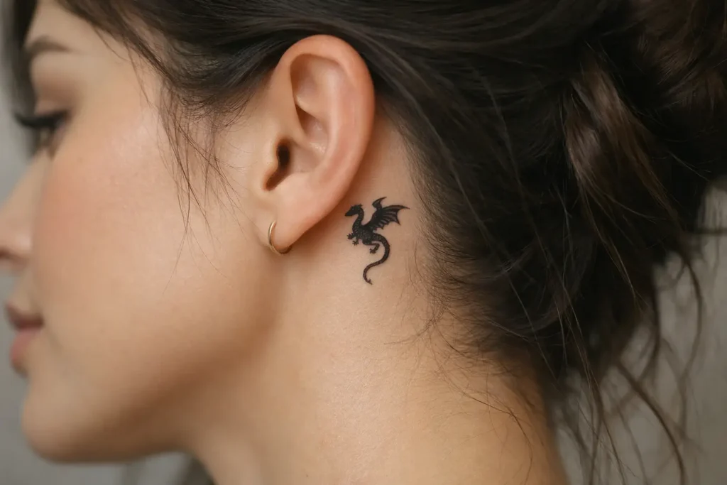 Small Dragon Behind the Ear Tattoo