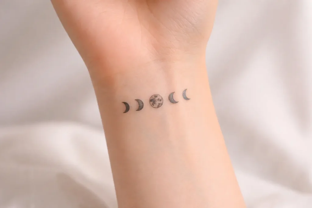 Small Wrist Moon Phases Tattoo