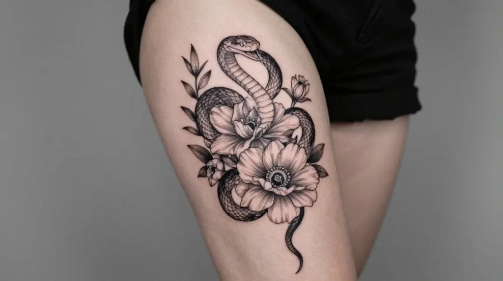 Snake and Flower Tattoo