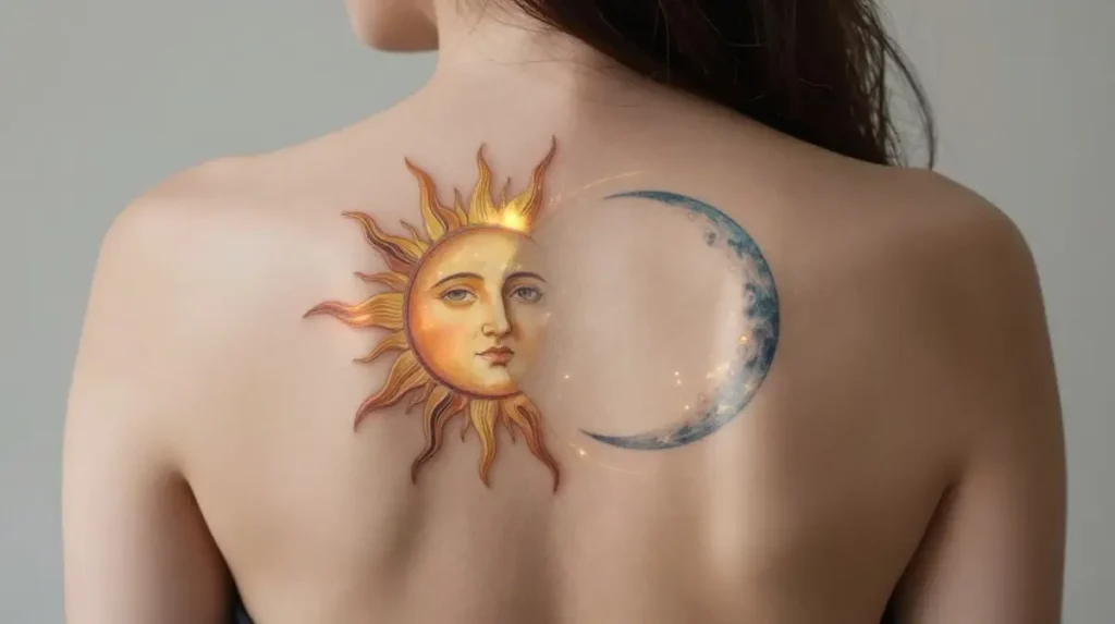 Sun and Moon Back Tattoos