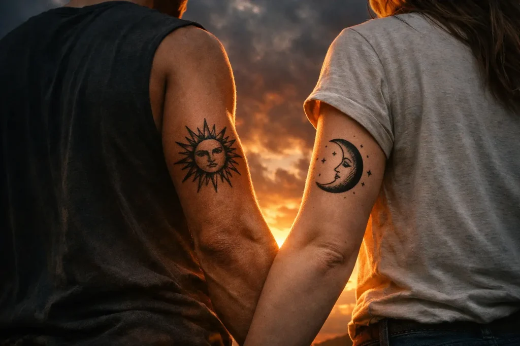 Sun and Moon Connecting Tattoos