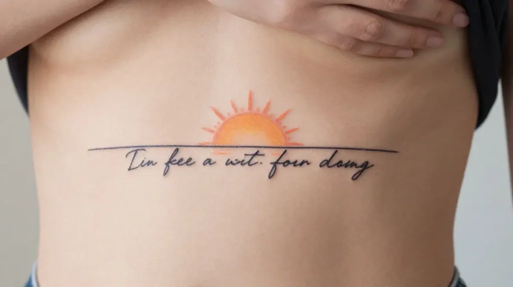 Sunrise with Quote Tattoo on the Ribs