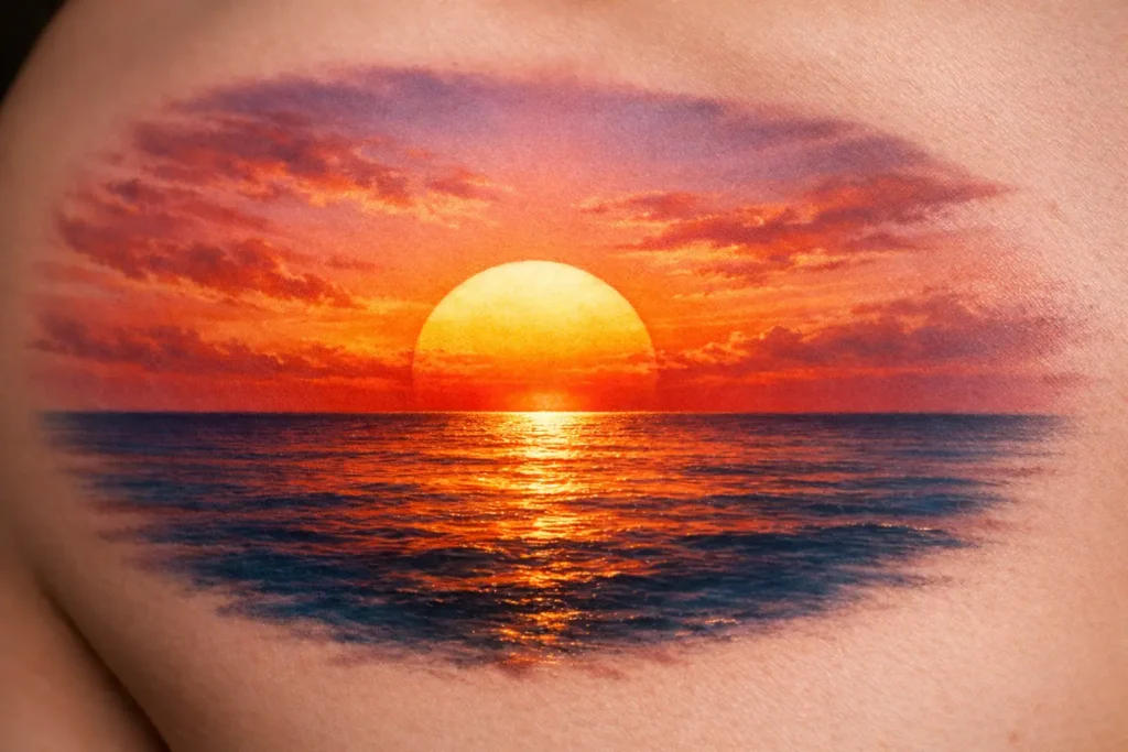 Sunset Over the Ocean Tattoo