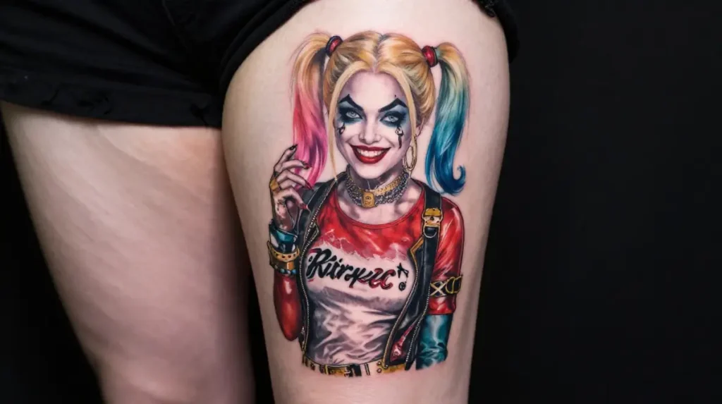 Thigh Harley Quinn Tattoo