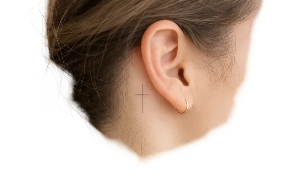 Tiny Fine Line Cross Tattoo