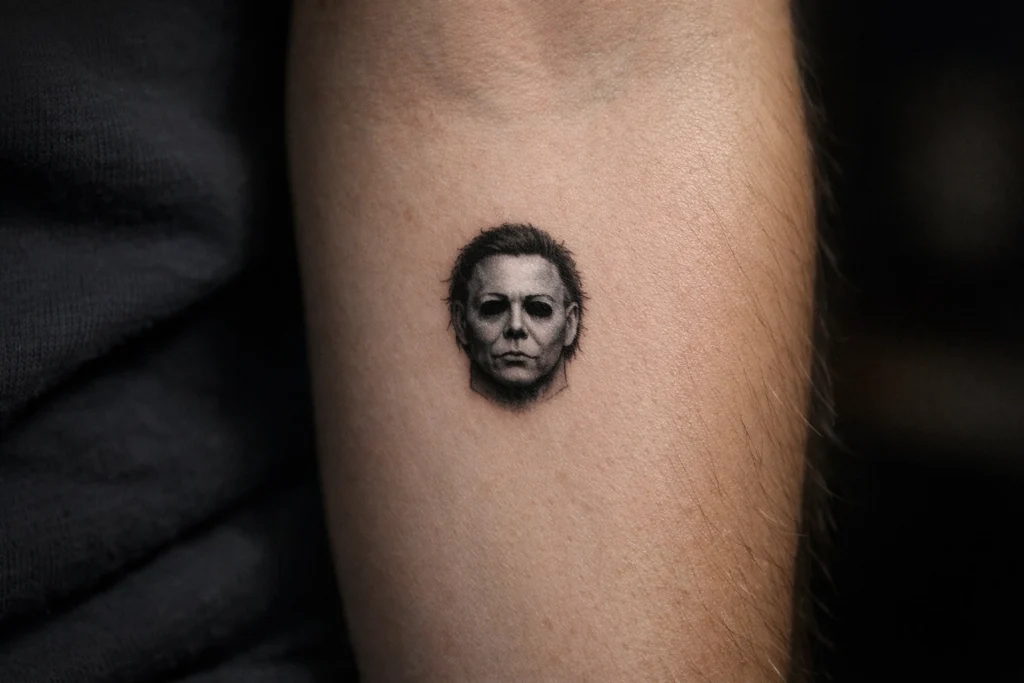 Tiny Michael Myers Mask Tattoo