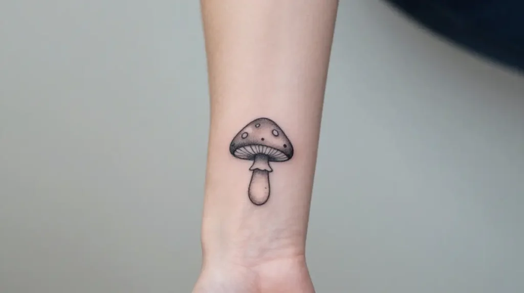 Tiny Mushroom Finger Tattoo