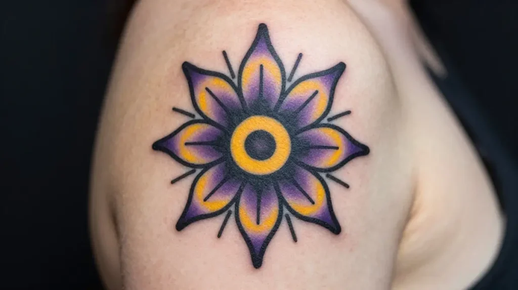Traditional Bold Aster Tattoo