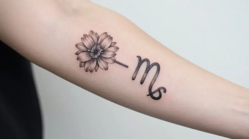 Virgo Zodiac and Aster Combination Tattoo