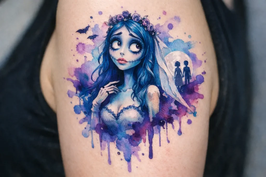Watercolor Corpse Bride Tattoo