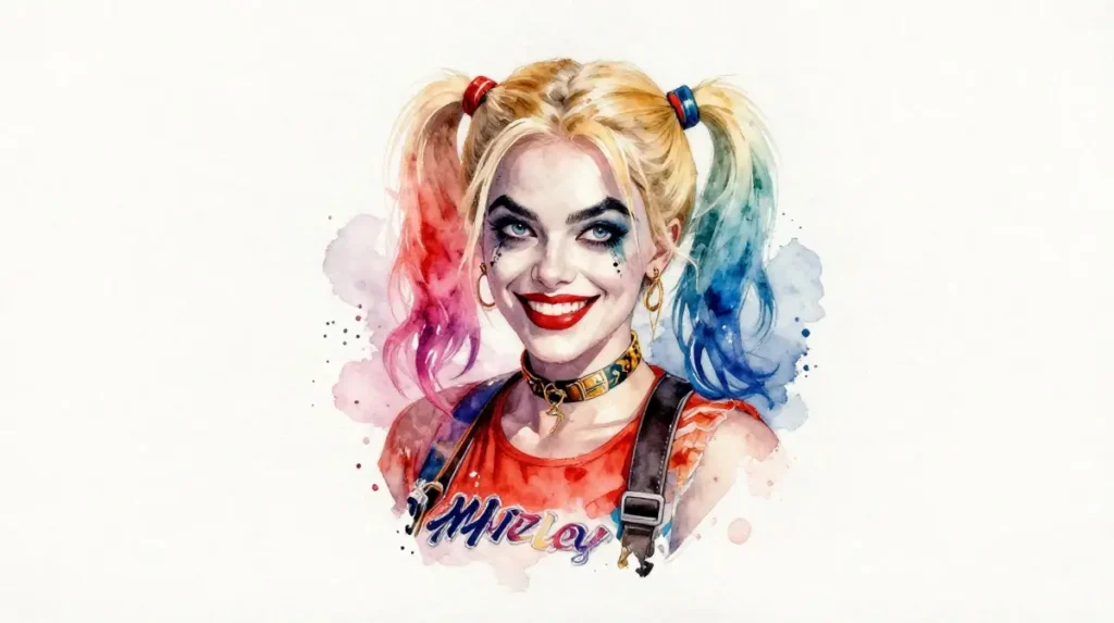 Watercolor Harley Quinn Tattoo