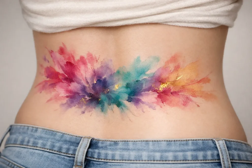 Watercolor Lower Back Tattoo
