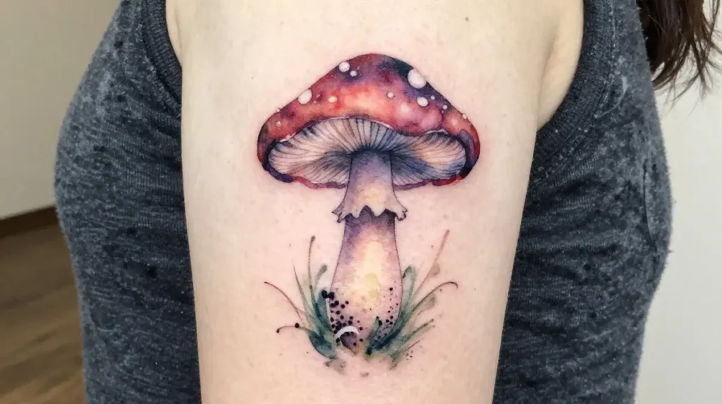 Watercolor Mushroom Tattoo