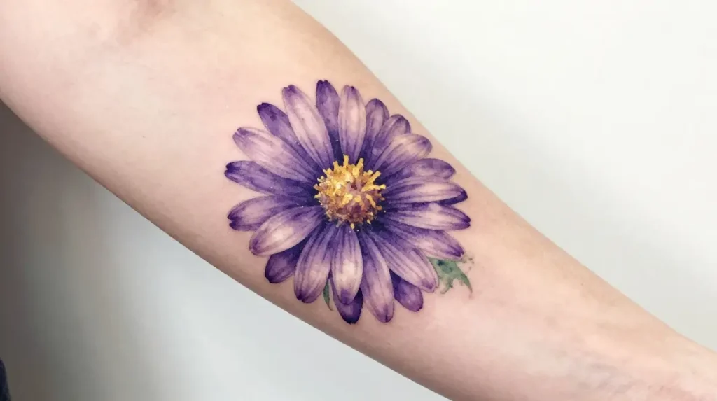Watercolor Purple Aster Tattoo