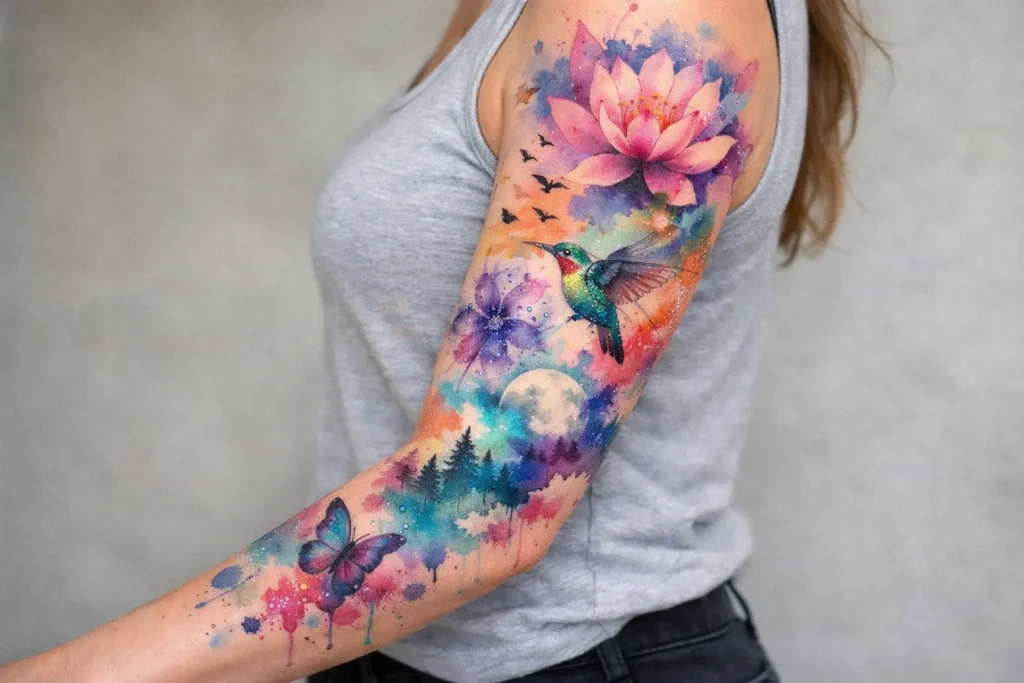 Watercolor Sleeve Tattoo