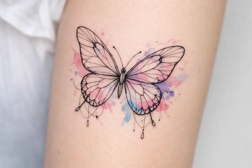Watercolor and Fine Line Butterfly Fusion