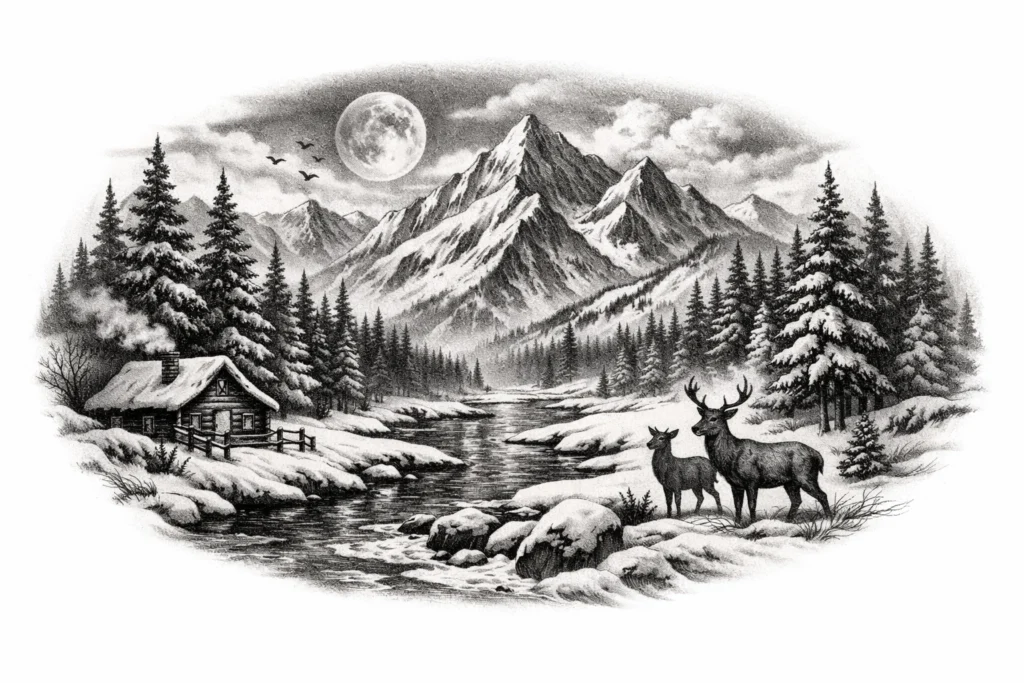Winter Landscape Tattoo Style