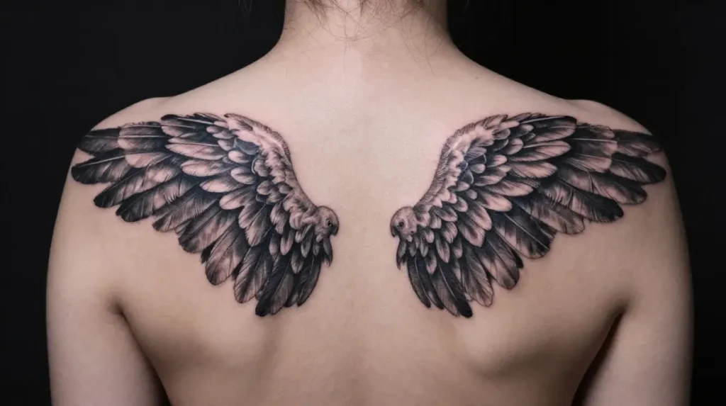 Angel Wings Upper Shoulder Tattoo
