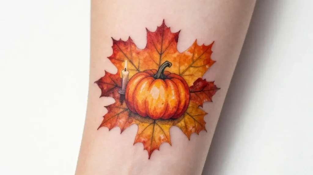 Autumn Leaves and Seasonal Halloween Tattoo