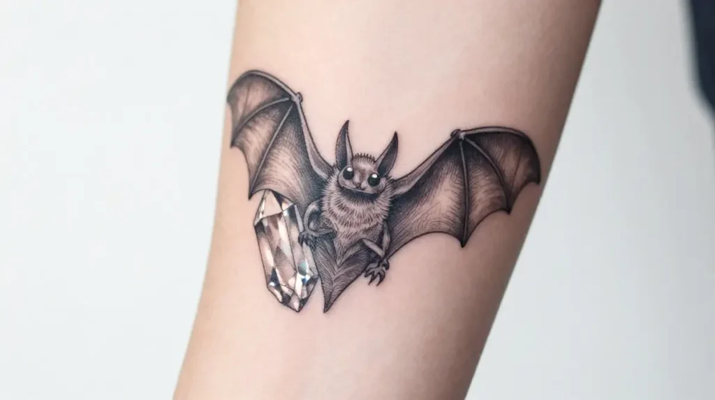 Bat Tattoo with Crystal or Gemstone