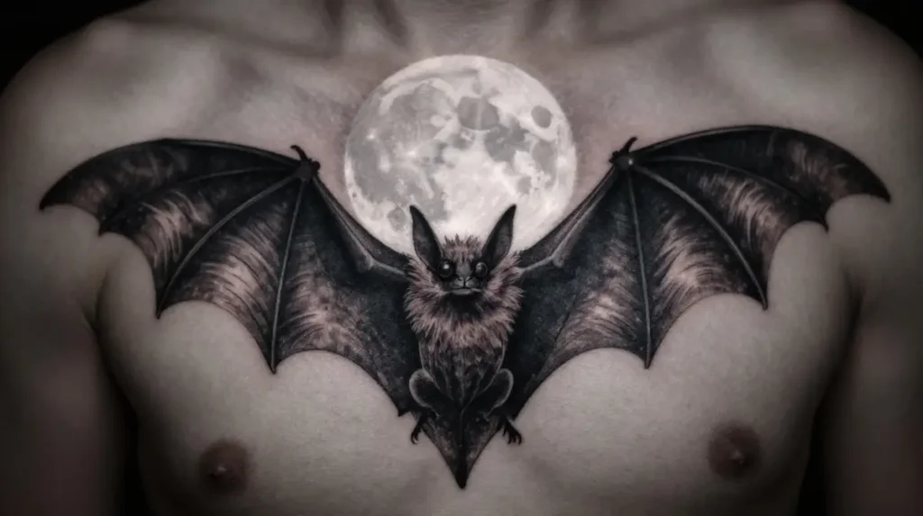 Bat Tattoo with Moon