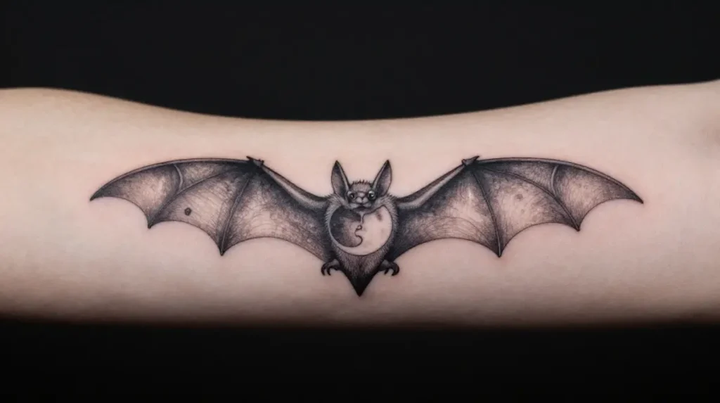 Bat Tattoo with Moon Phases