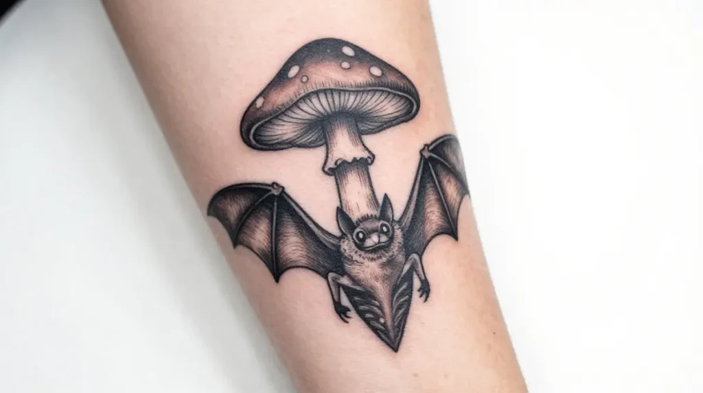 Bat Tattoo with Mushroom