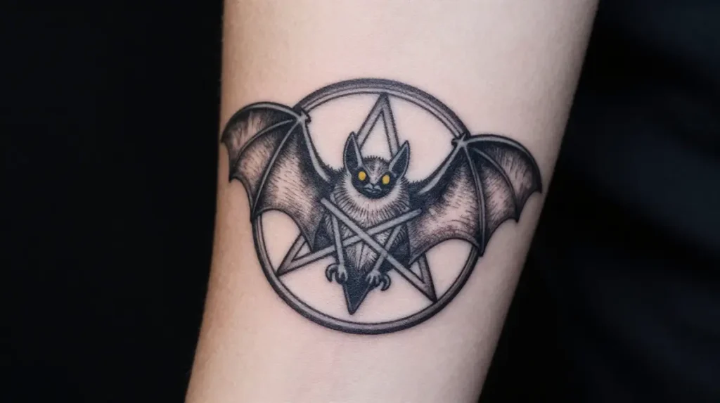 Bat Tattoo with Pentagram or Occult Elements