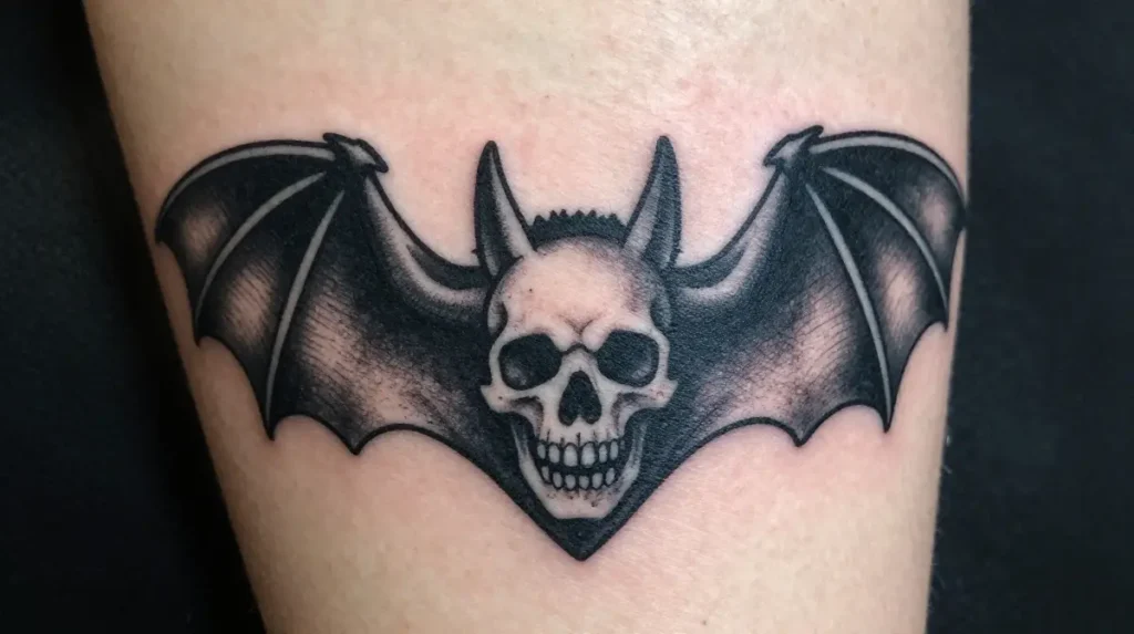 Bat Tattoo with Skull