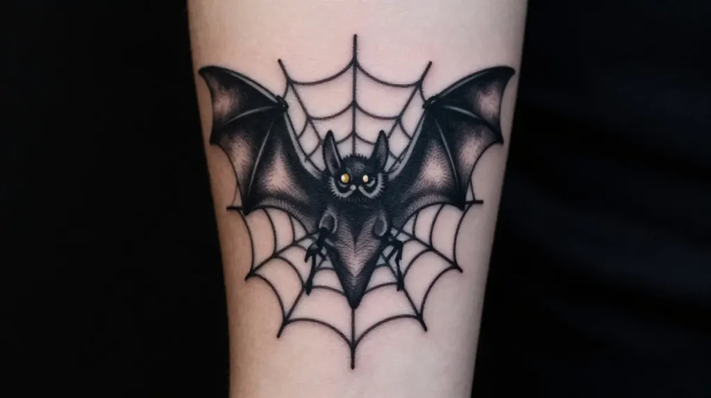 Bat Tattoo with Spider Web