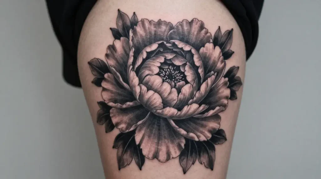 Black and Grey Peony Tattoo