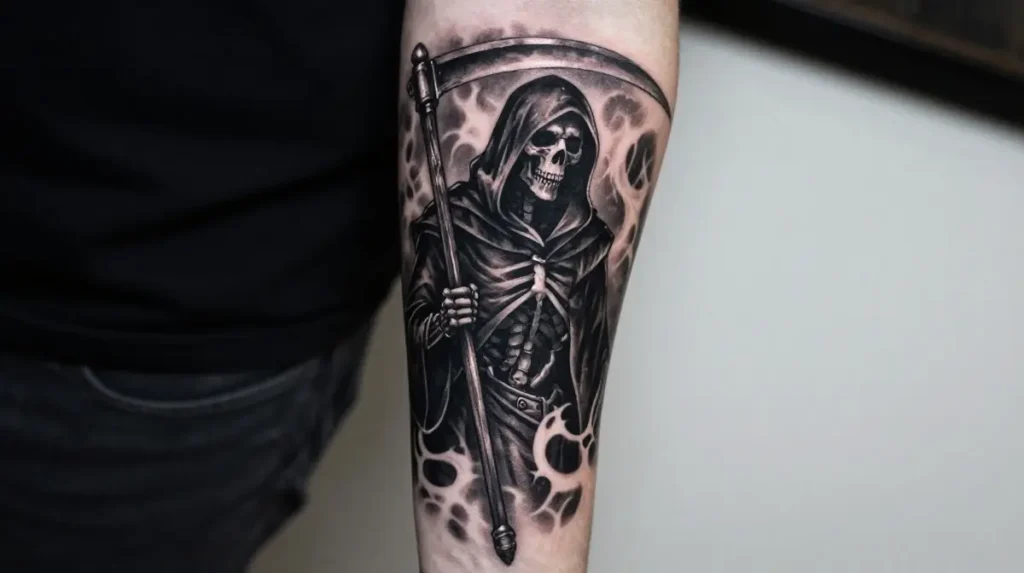 Black and Grey Reaper Tattoo