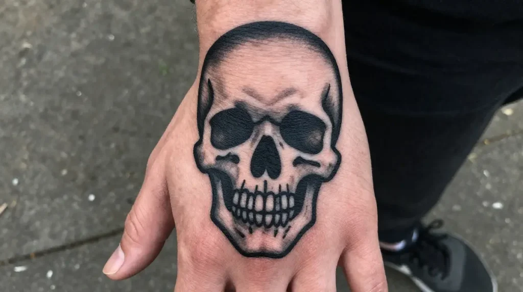 Blackwork Skull Hand Tattoo