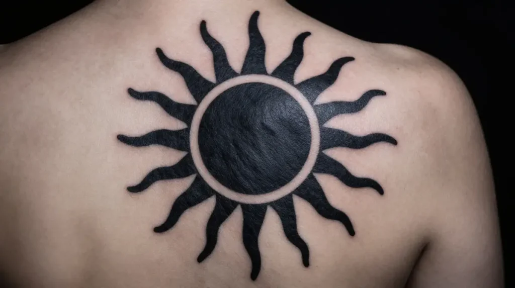 Blackwork Sun Tattoo