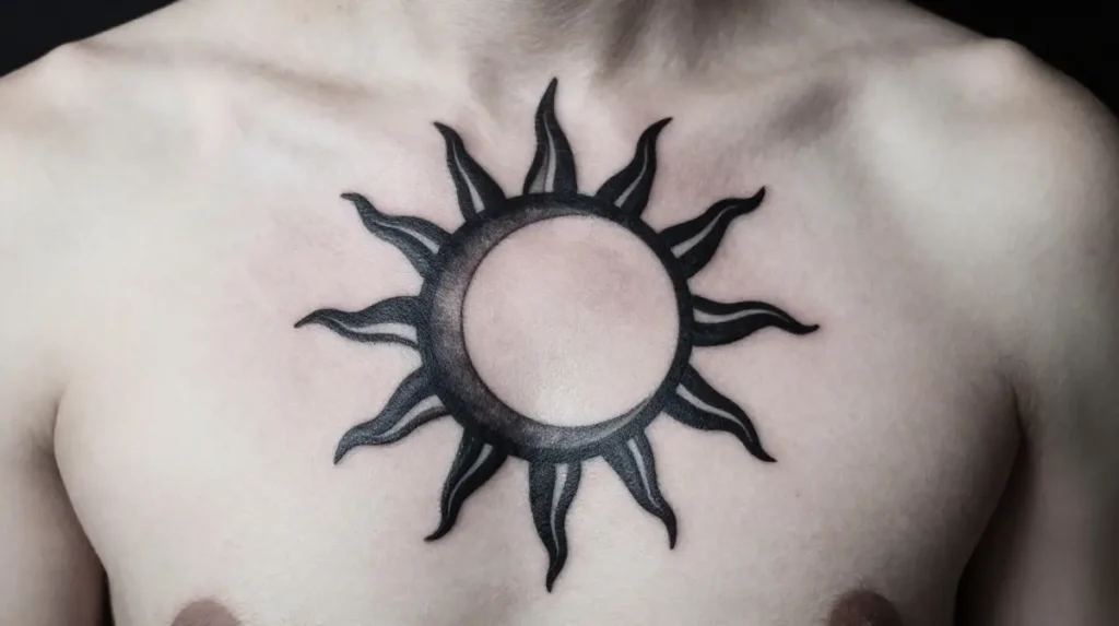 Blackwork Sun and Moon Tattoo