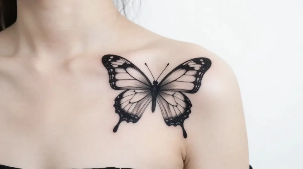 Butterfly Upper Shoulder Tattoo for Women
