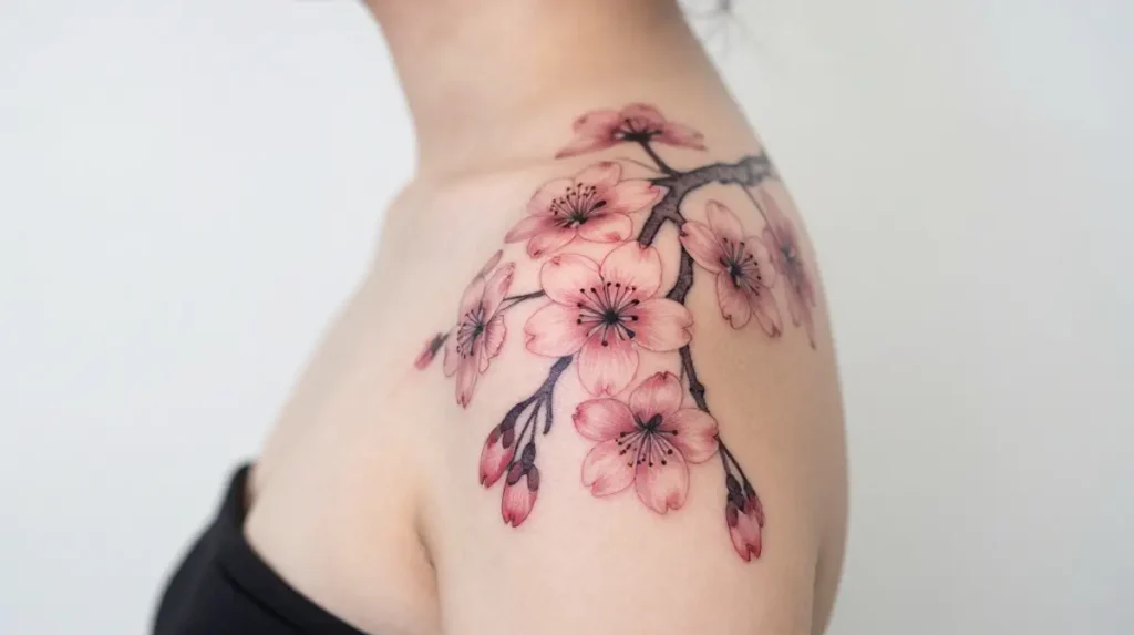 Cherry Blossom Upper Shoulder Tattoo
