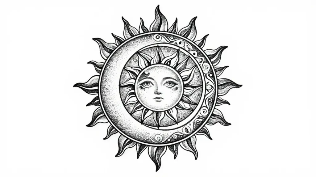 Combined Overlapping Sun and Moon Tattoo