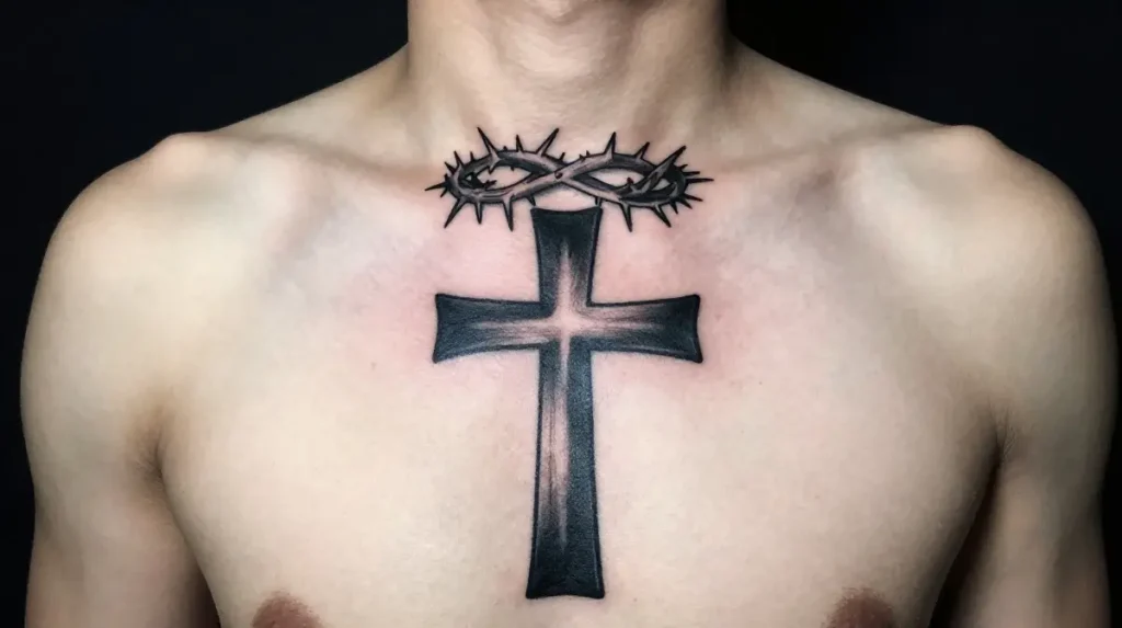 Cross Tattoo with Crown for Men