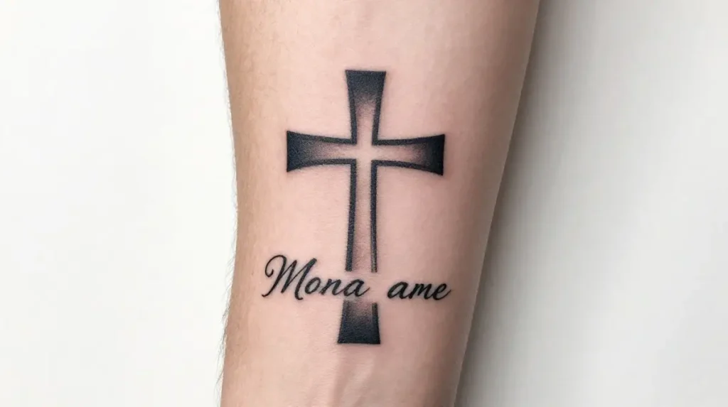 Cross Tattoo with Name or Date for Men