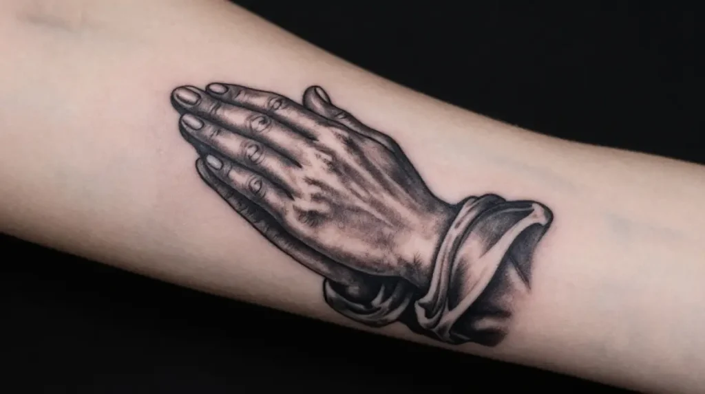 Cross Tattoo with Praying Hands