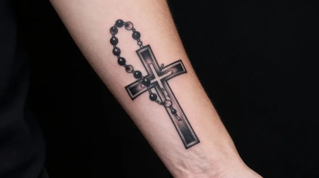 Cross Tattoo with Rosary for Men