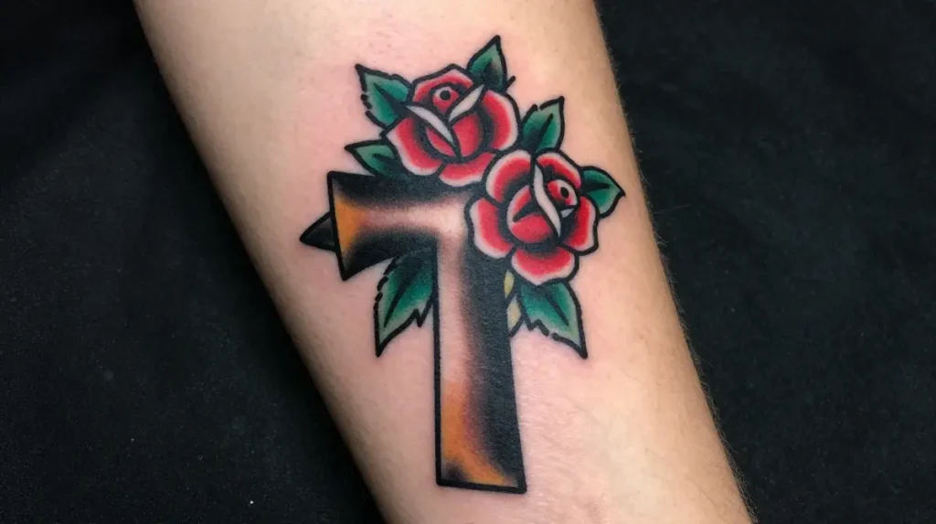 Cross Tattoo with Roses for Men