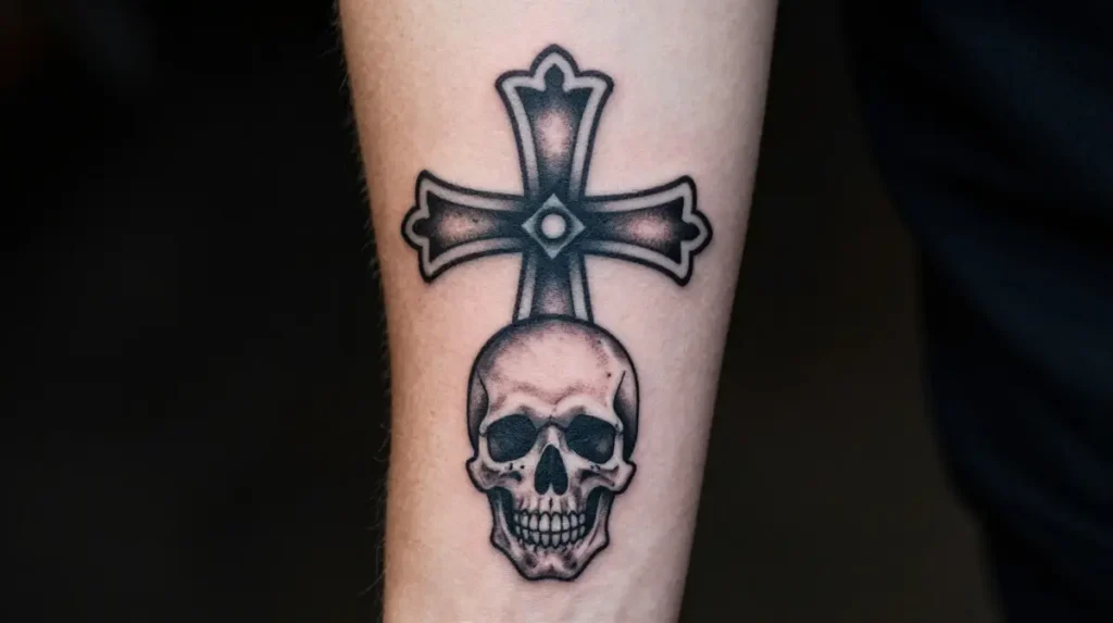 Cross Tattoo with Skull for Men